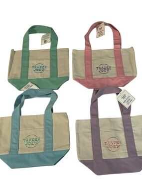 Trader Joe's Canvas Tote Bag - Pastel Green, Pink, Teal & Lavender Options